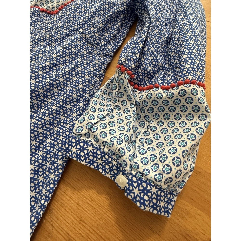 Boden Cora Star Print Peasant Blouse Size 8 Blue 100% Cotton Boho Top No String - Picture 5 of 8